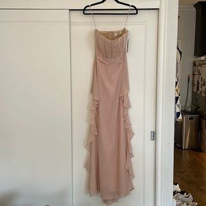 Badgley Mischka Blush Chiffon Strapless Dress - Size 6